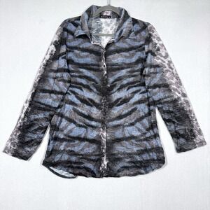 David Cline Top Womens XL Snap Front Blouse Abstract Animal Print Artsy USA Made